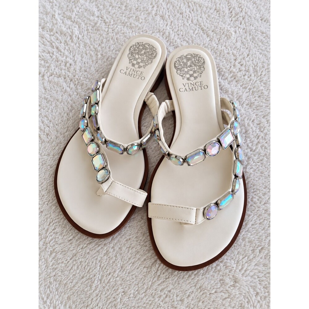Vince Camuto Eryntie Women's Bianco Iridescent Jeweled Thong Flat Sandals